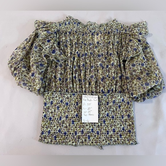 Free People Beatrice Ruffle Blouse Top Floral Printed Smocked‎ Cropped Sz S NWT - Picture 11 of 12